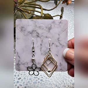 "5/$25" Mismatched Flower/Geometric Two Tone Silver/Gold Dangle Earrings